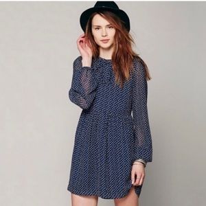 Free people long sleeve blue babydoll dress size 2